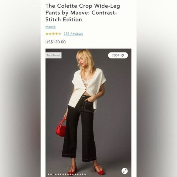 NWT Size 24W - The Colette Crop Wide-Leg Pants by Maeve: Contrast-Stitch Edition - Picture 8 of 16